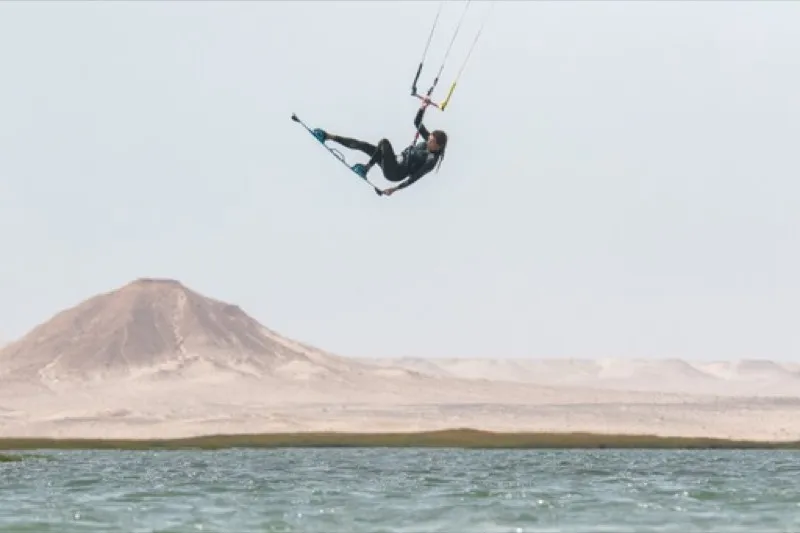 Freestyle kitesurfing action at Speed Spot, Dakhla lagoon
