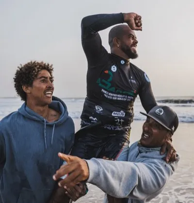 Khalid - local Dakhla kitesurf student celebrating progress